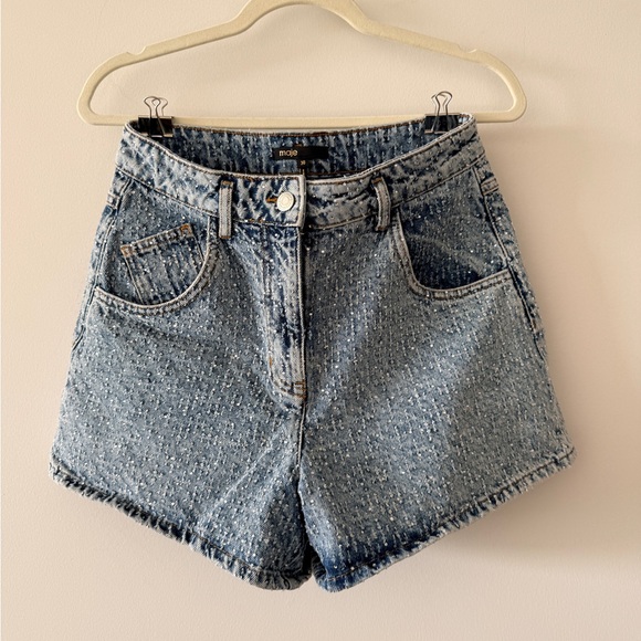 Maje Crystal Light Blue Jean Shorts
